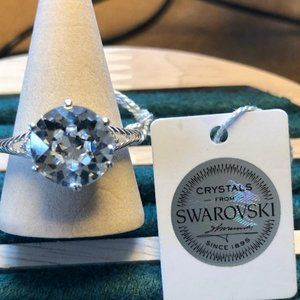 Beautiful NWT HUGE Swarovski Clear Crystal 925 Sterling Ring!